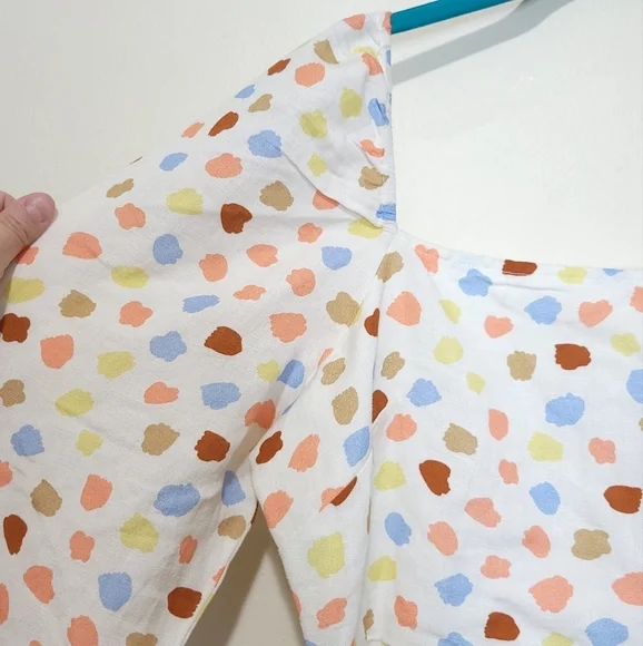 RIXO Hattie Midi Dress Size Large L 10 NWOT Linen Blend Polka Dot Puff Sleeve - Picture 6 of 14